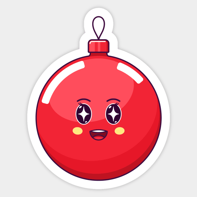 Cartoon Kawaii Christmas Red Ball with Star Strucking Face Sticker by DmitryMayer